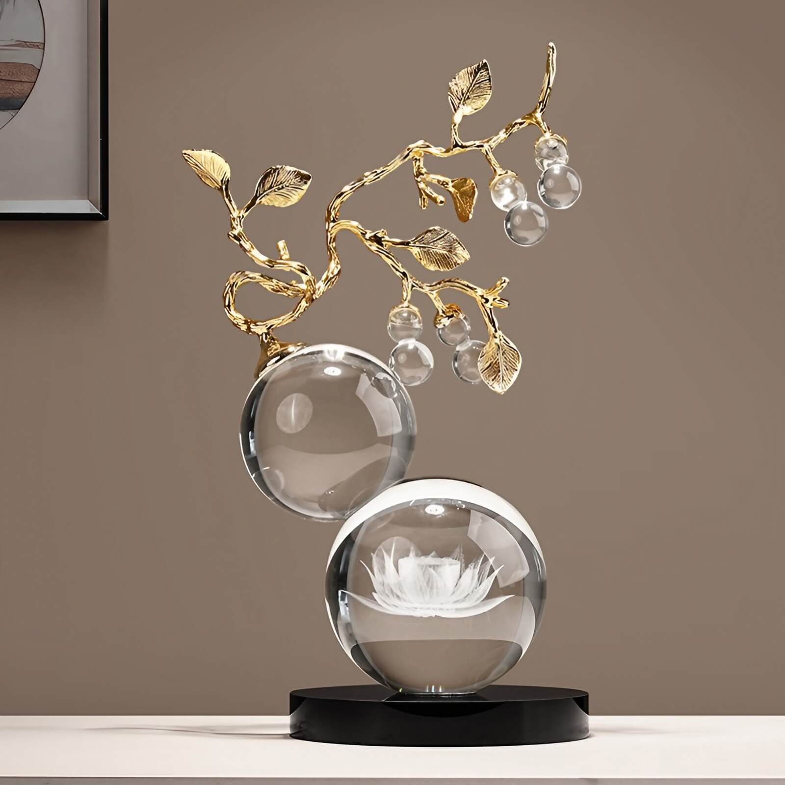 11.4″ Feng Shui Decor Lotus Crystal Gourd Glass Alloy Office Living Room