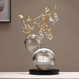 11.4″ Feng Shui Decor Lotus Crystal Gourd Glass Alloy Office Living Room