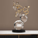 11.4″ Feng Shui Decor Lotus Crystal Gourd Glass Alloy Office Living Room