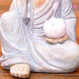 11.8″ Solar Panel Lighted Lotus Bodhisattva - Eco-friendly Resin Garden Buddha Statue for Yard and Balcony