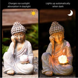 11.8″ Solar Panel Lighted Lotus Bodhisattva - Eco-friendly Resin Garden Buddha Statue for Yard and Balcony