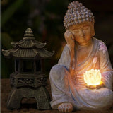 11.8″ Solar Panel Lighted Lotus Bodhisattva - Eco-friendly Resin Garden Buddha Statue for Yard and Balcony