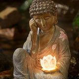 11.8″ Solar Panel Lighted Lotus Bodhisattva - Eco-friendly Resin Garden Buddha Statue for Yard and Balcony