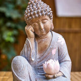 11.8″ Solar Panel Lighted Lotus Bodhisattva - Eco-friendly Resin Garden Buddha Statue for Yard and Balcony