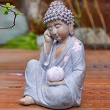 11.8″ Solar Panel Lighted Lotus Bodhisattva - Eco-friendly Resin Garden Buddha Statue for Yard and Balcony