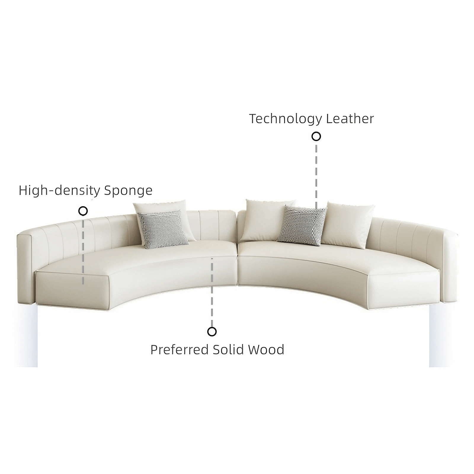 110.2″ Curved Half Circle Couch Modern Beige Brushed Velvet Upholstery