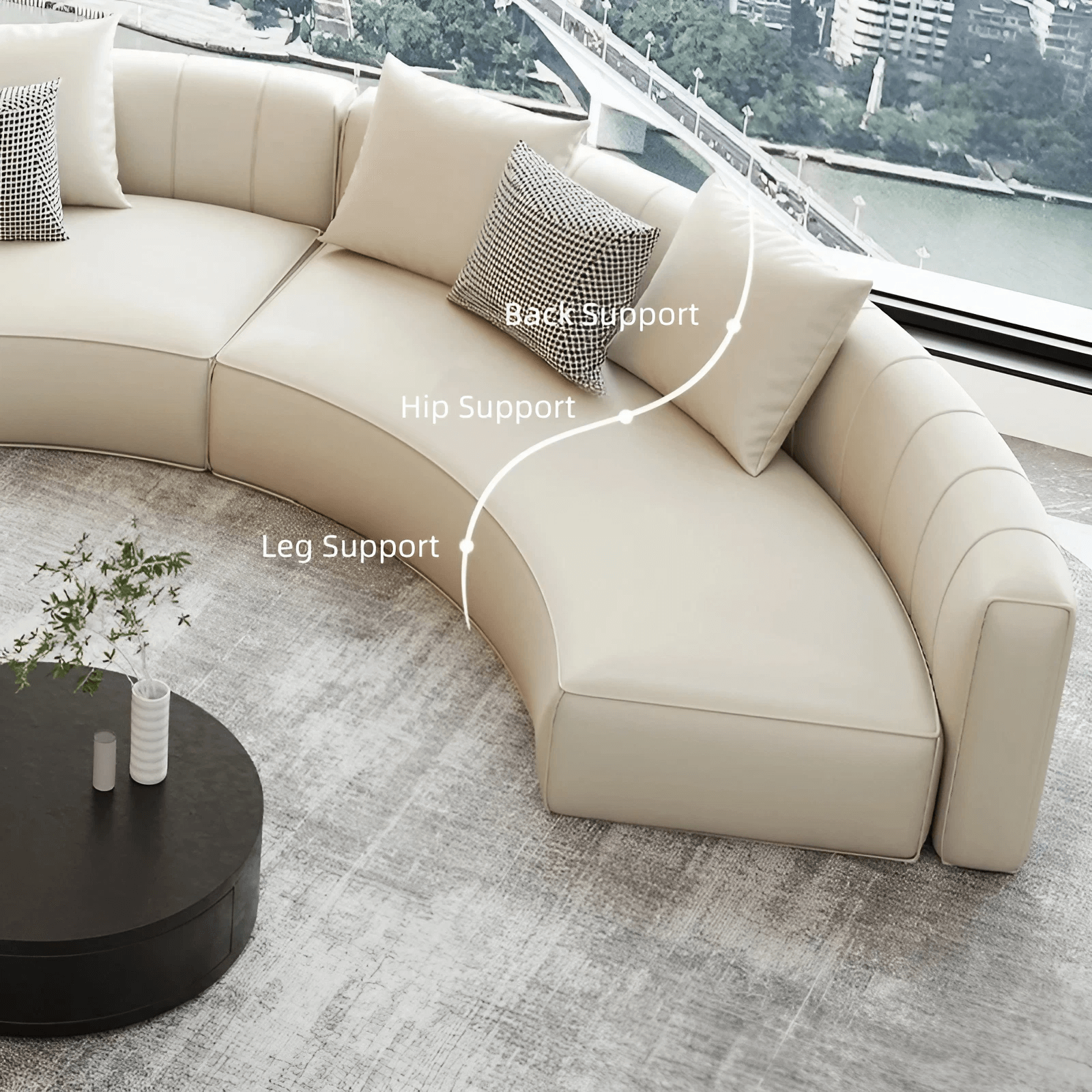 110.2″ Curved Half Circle Couch Modern Beige Brushed Velvet Upholstery