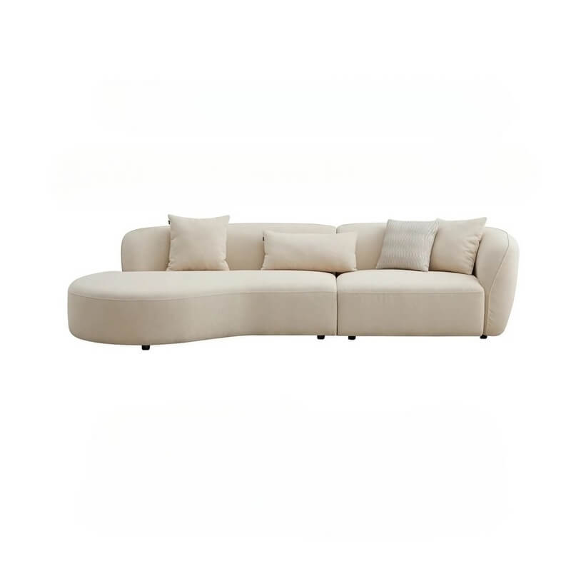 118.1″ Modern Curve Sofa with Pillow - Beige Cotton Linen Upholstery