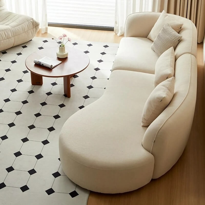 118.1″ Modern Curve Sofa with Pillow - Beige Cotton Linen Upholstery