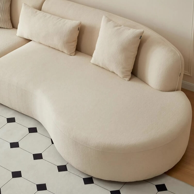 118.1″ Modern Curve Sofa with Pillow - Beige Cotton Linen Upholstery