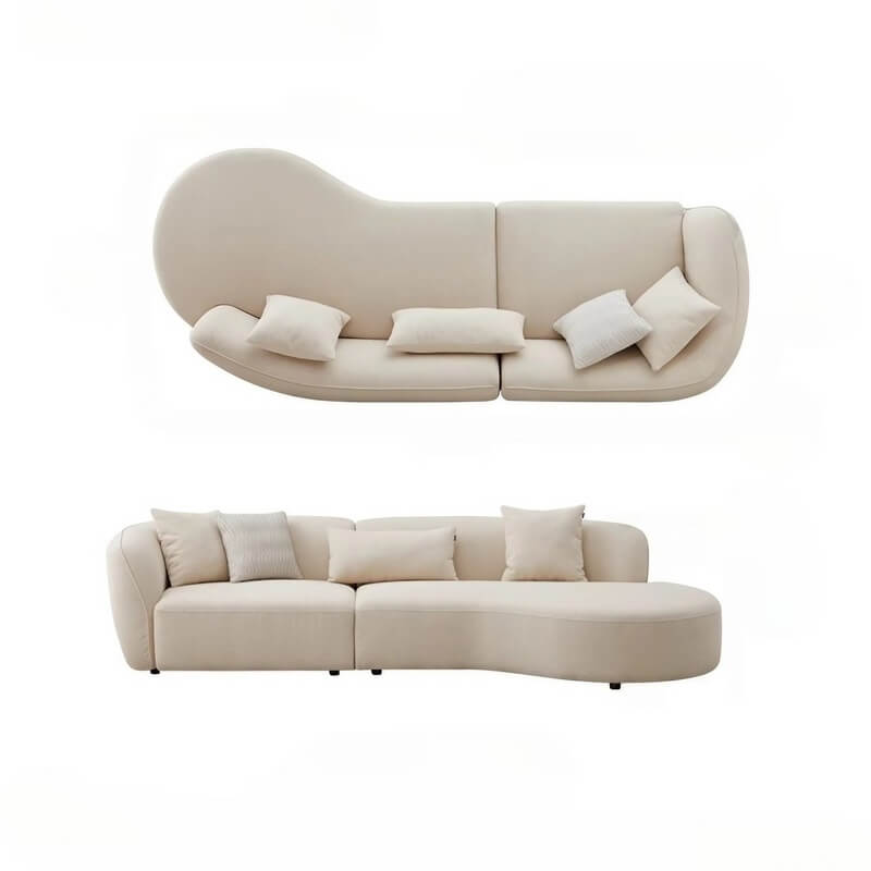 118.1″ Modern Curve Sofa with Pillow - Beige Cotton Linen Upholstery