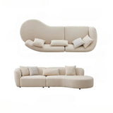 118.1″ Modern Curve Sofa with Pillow - Beige Cotton Linen Upholstery