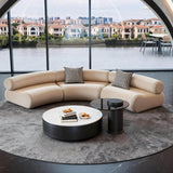 126.0″ Half Circle Couch Modern Beige Brushed Velvet Curved Sofa