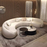 129.9″ Half Circle Couch Beige Velvet Curved Modern Style