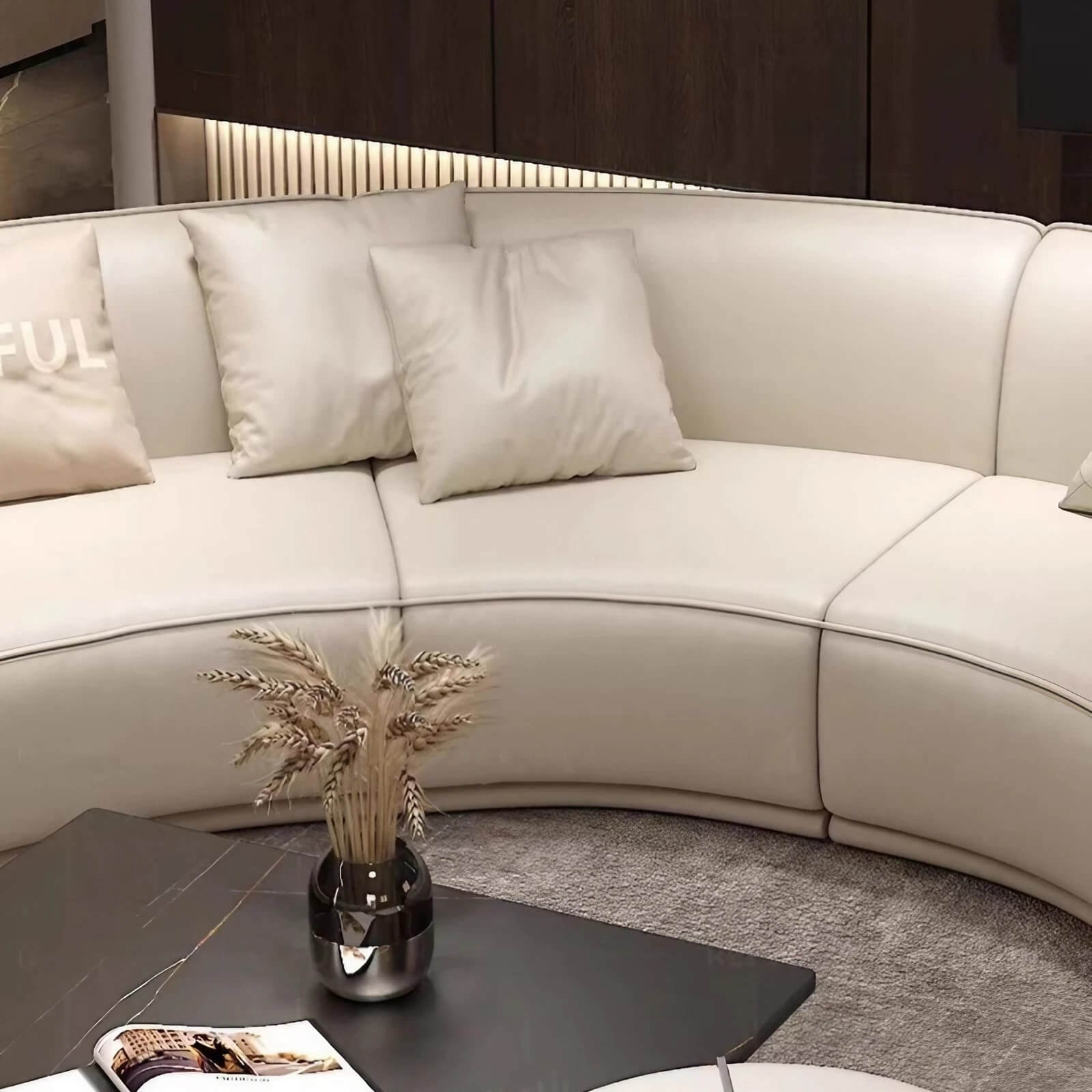 129.9″ Half Circle Couch Beige Velvet Curved Modern Style