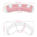 129.9″ Half Circle Couch Beige Velvet Curved Modern Style