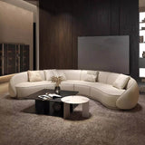 129.9″ Half Circle Couch Beige Velvet Curved Modern Style