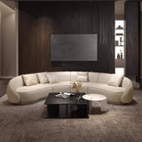 129.9″ Half Circle Couch Beige Velvet Curved Modern Style