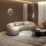 129.9″ Half Circle Couch Beige Velvet Curved Modern Style