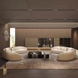 129.9″ Half Circle Couch Beige Velvet Curved Modern Style