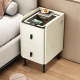 12" Champagne Modern Narrow Bedside Table - Wood with Lighted Drawers & Wireless Charging