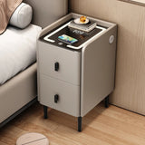 12" Champagne Modern Narrow Bedside Table - Wood with Lighted Drawers & Wireless Charging
