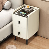 12" Champagne Modern Narrow Bedside Table - Wood with Lighted Drawers & Wireless Charging