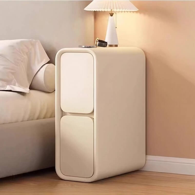 12″ White Wood Narrow Bedside Table - Modern Design with Drawers