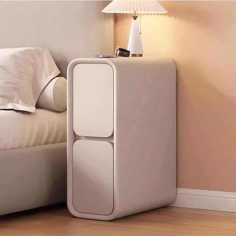 12″ White Wood Narrow Bedside Table - Modern Design with Drawers