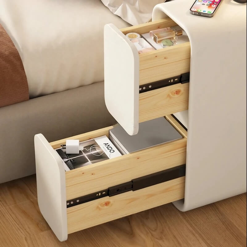 12″ White Wood Narrow Bedside Table - Modern Design with Drawers