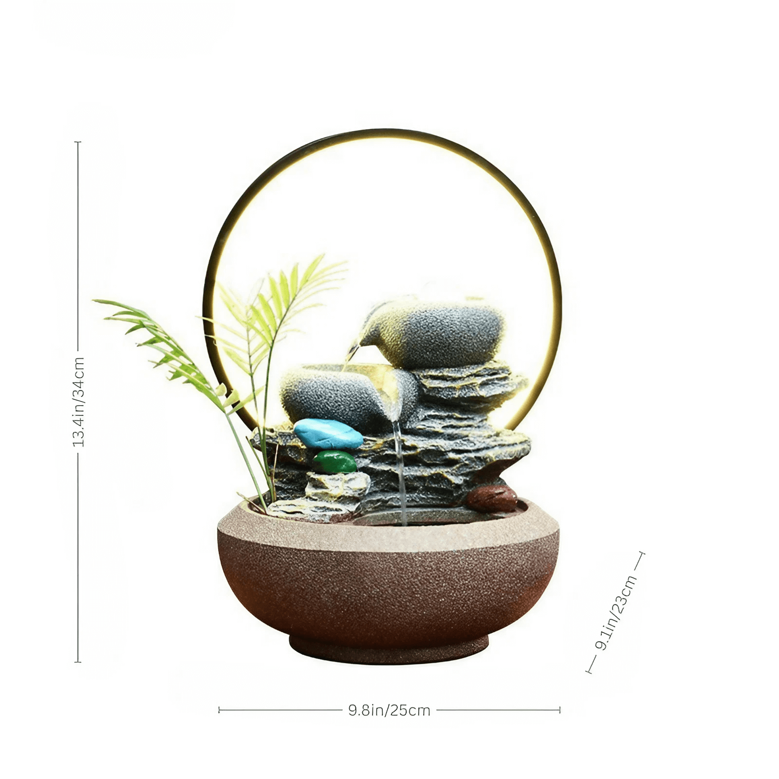 indoor plant fountain 13.4″ Feng Shui Decor Resin Tabletop Water Fountain with Rockery for O – WEHOMZ