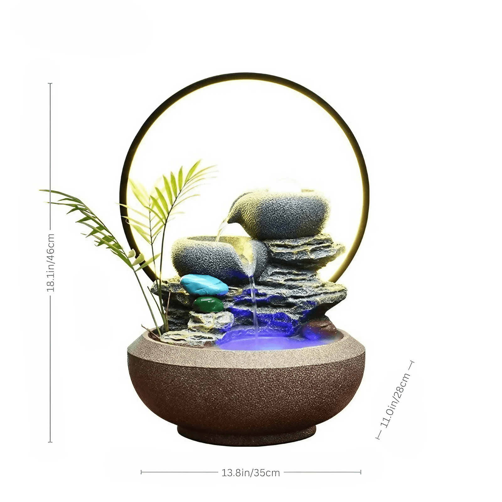 13.4″ Feng Shui Decor Resin Tabletop Water Fountain with Rockery for Office Living Room