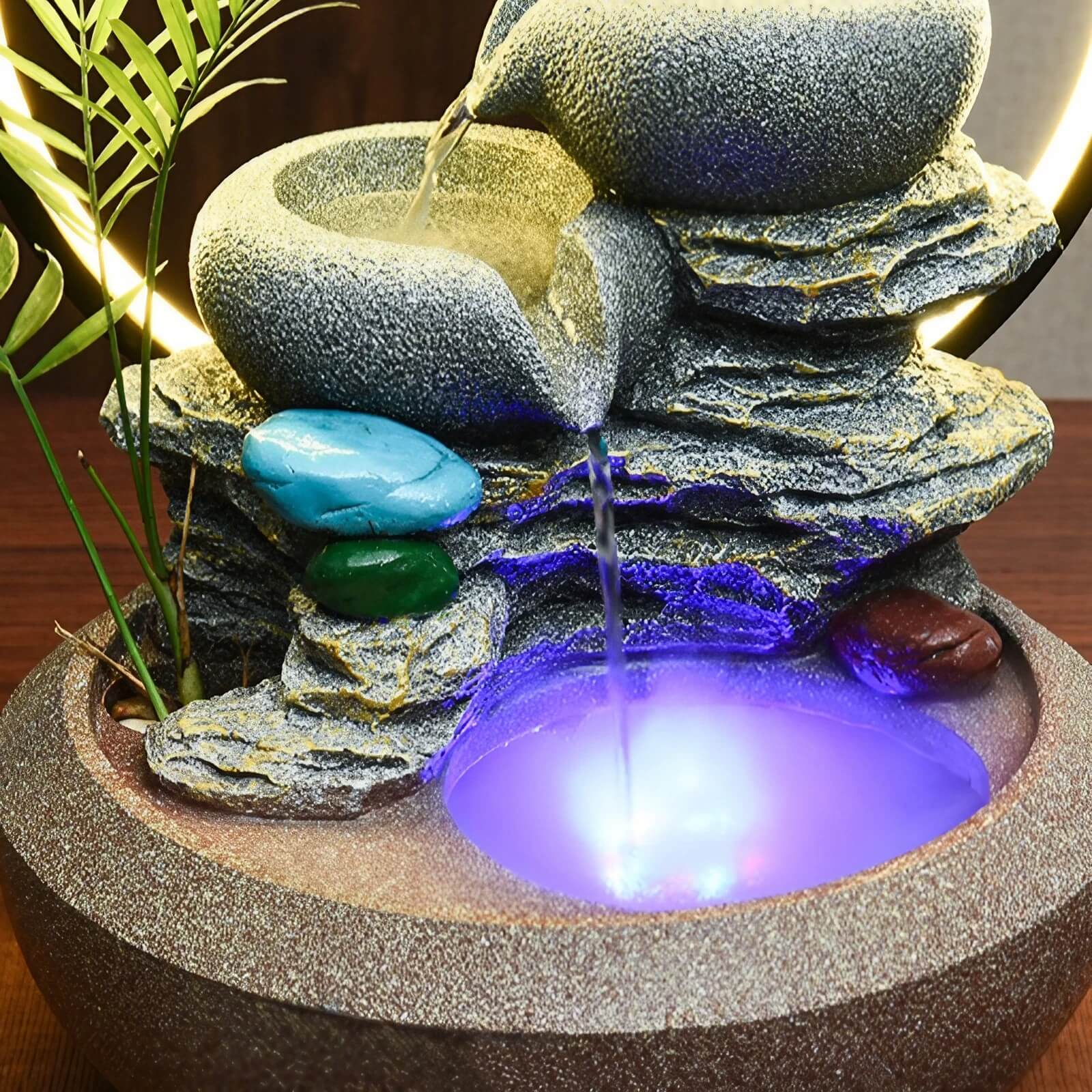 13.4″ Feng Shui Decor Resin Tabletop Water Fountain with Rockery for Office Living Room
