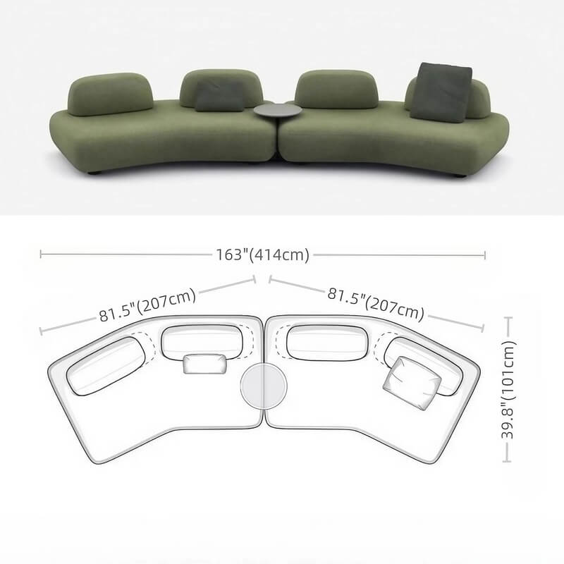 131.5″ Curved Sectional Sofa - Modern Beige Upholstered Chenille