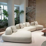 131.5″ Curved Sectional Sofa - Modern Beige Upholstered Chenille