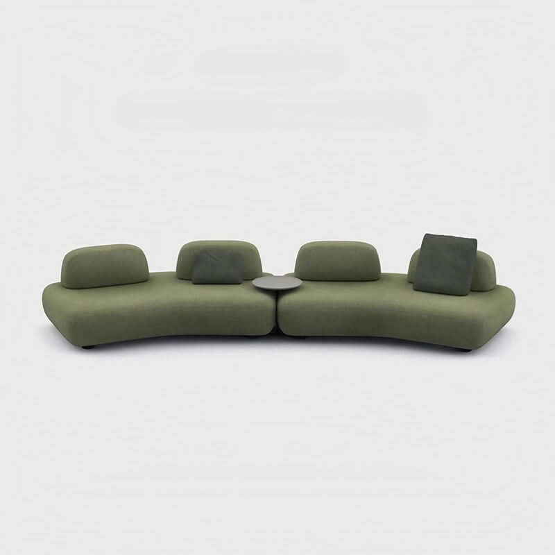 131.5″ Curved Sectional Sofa - Modern Beige Upholstered Chenille