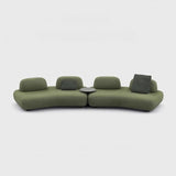131.5″ Curved Sectional Sofa - Modern Beige Upholstered Chenille