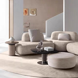 131.5″ Curved Sectional Sofa - Modern Beige Upholstered Chenille