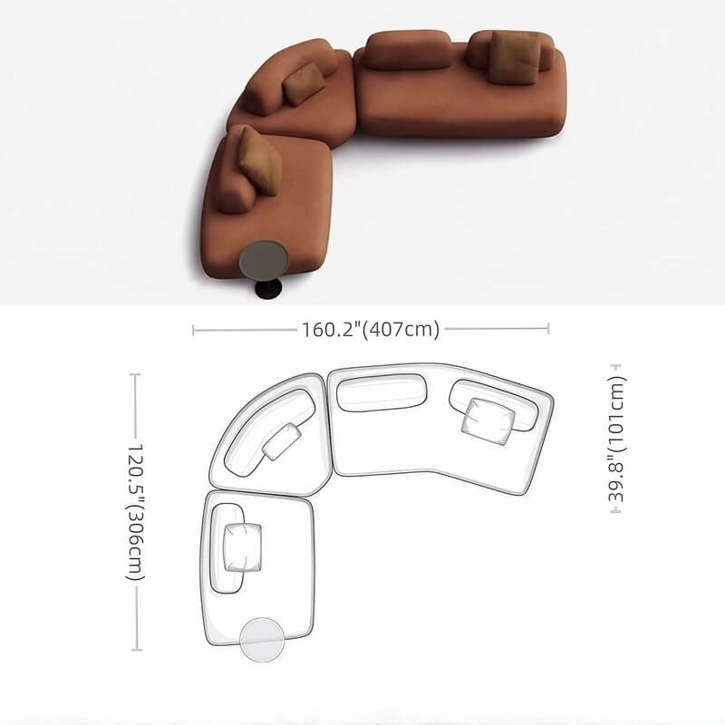 131.5″ Curved Sectional Sofa - Modern Beige Upholstered Chenille