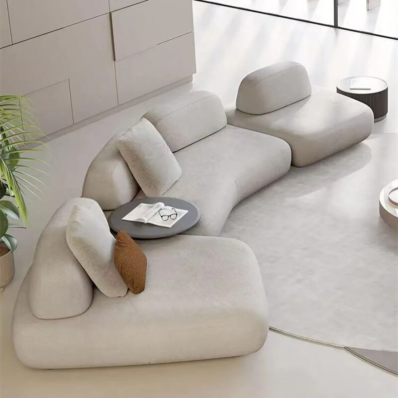 131.5″ Curved Sectional Sofa - Modern Beige Upholstered Chenille