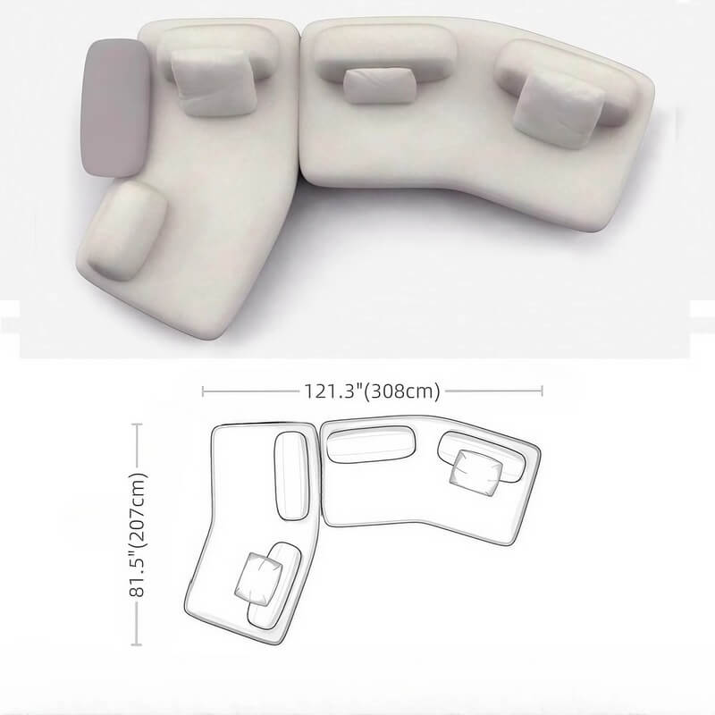 131.5″ Curved Sectional Sofa - Modern Beige Upholstered Chenille