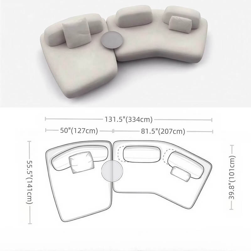 131.5″ Curved Sectional Sofa - Modern Beige Upholstered Chenille