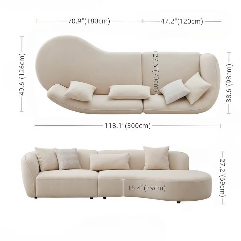131.5″ Curved Sectional Sofa - Modern Beige Upholstered Chenille