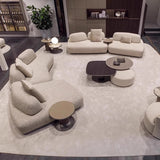 131.5″ Curved Sectional Sofa - Modern Beige Upholstered Chenille