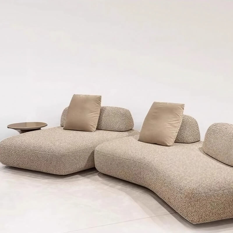 131.5″ Curved Sectional Sofa - Modern Beige Upholstered Chenille