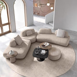131.5″ Curved Sectional Sofa - Modern Beige Upholstered Chenille