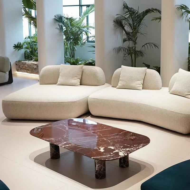 131.5″ Curved Sectional Sofa - Modern Beige Upholstered Chenille