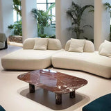 131.5″ Curved Sectional Sofa - Modern Beige Upholstered Chenille