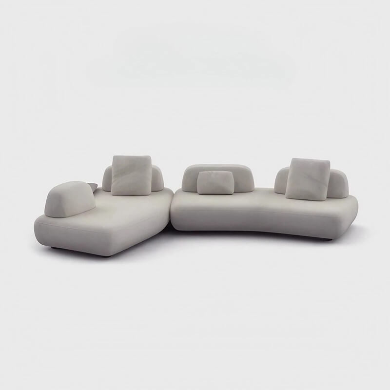 131.5″ Curved Sectional Sofa - Modern Beige Upholstered Chenille