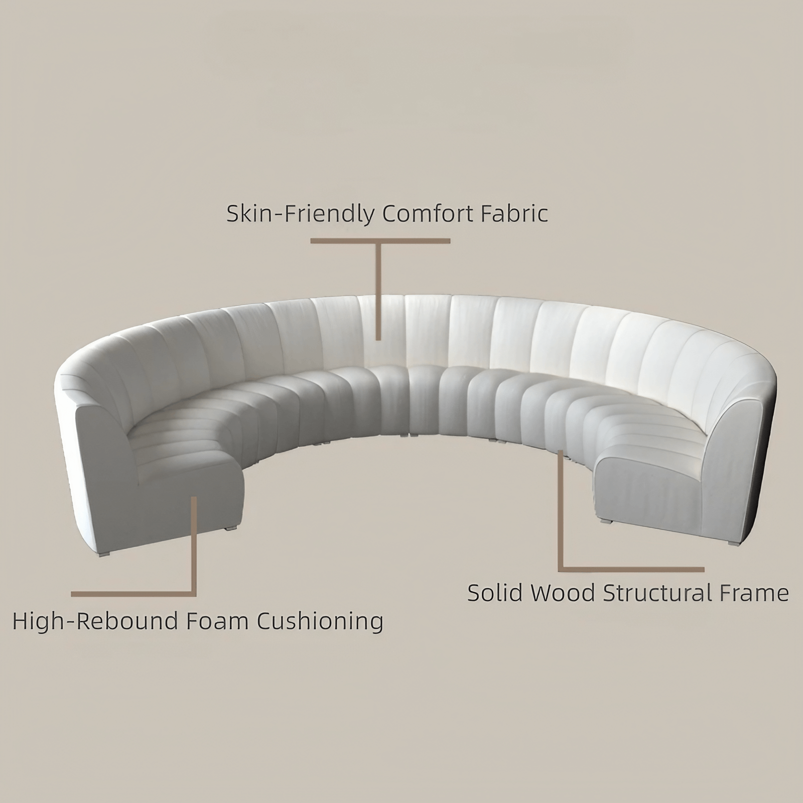 137.8″ Half Circle Couch Modern Curved Beige Brushed Velvet Upholstery